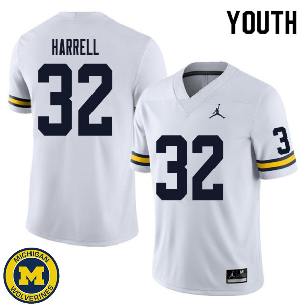 Youth University of Michigan #32 Jaylen Harrell White NCAA Football Jersey